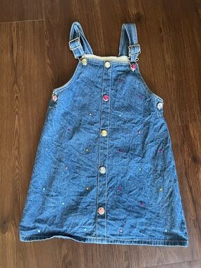 Girls Blue Denim Overall Dress with Multicolor Studs